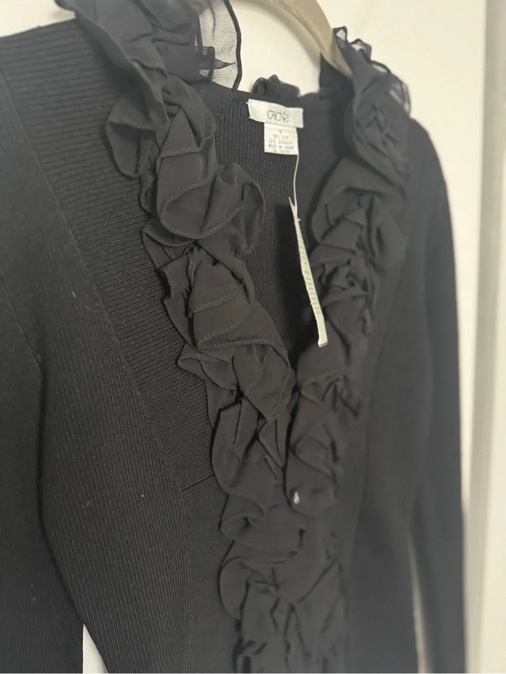 Cache Black Ruffle-Front Silk Blend Cardigan - Picture 3 of 6